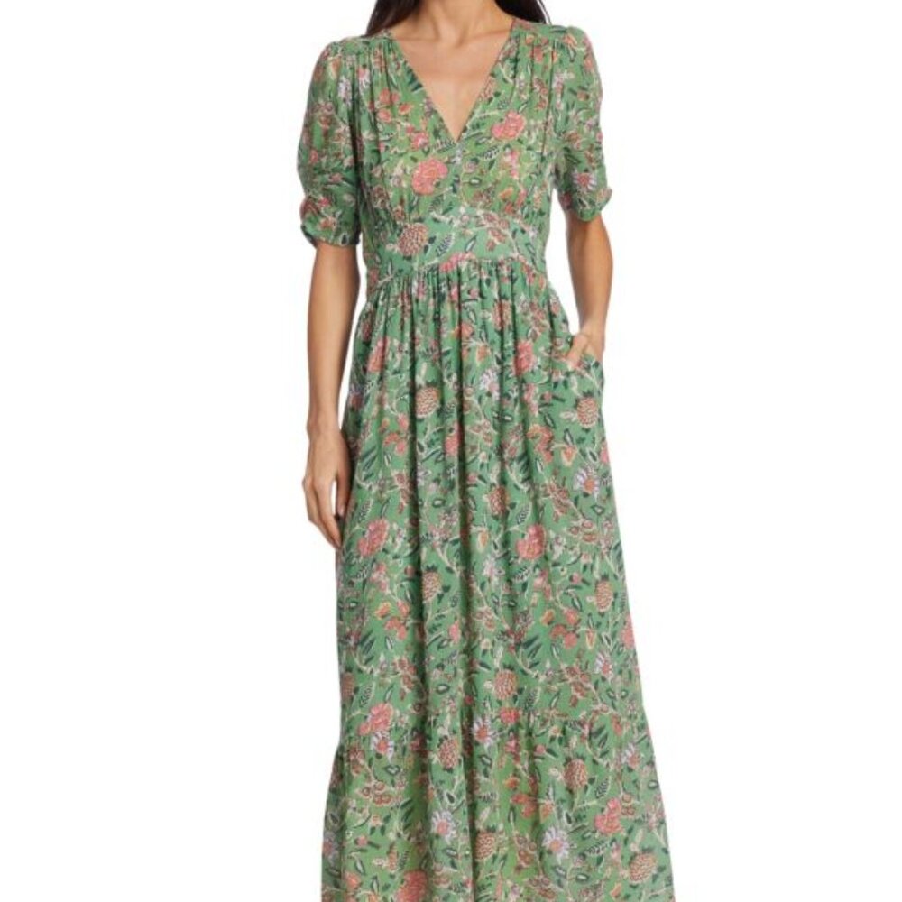 Xirena Camelia Floral Maxi Dress, Size S, Green Jade